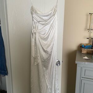 White Satin Strapless Slip Dress